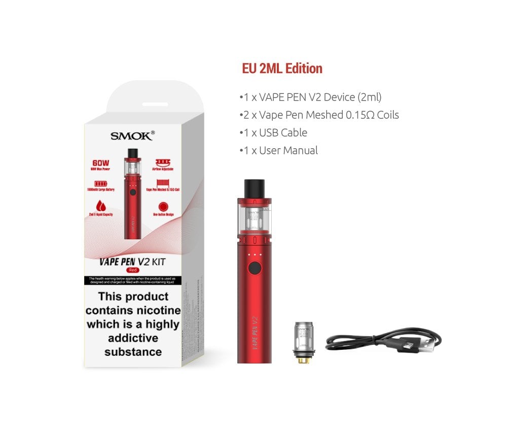 SMOK Vape Pen V2 AIO Kit Box Contents - Vapestore Direct