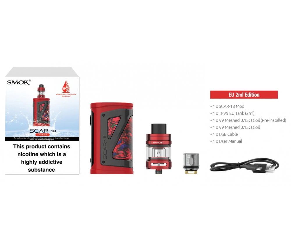 SMOK Scar-18 230W Kit Box Conents - Vapestore Direct