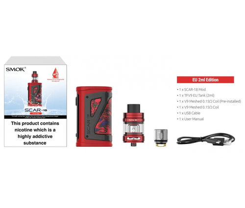 SMOK Scar-18 230W Kit Box Conents - Vapestore Direct