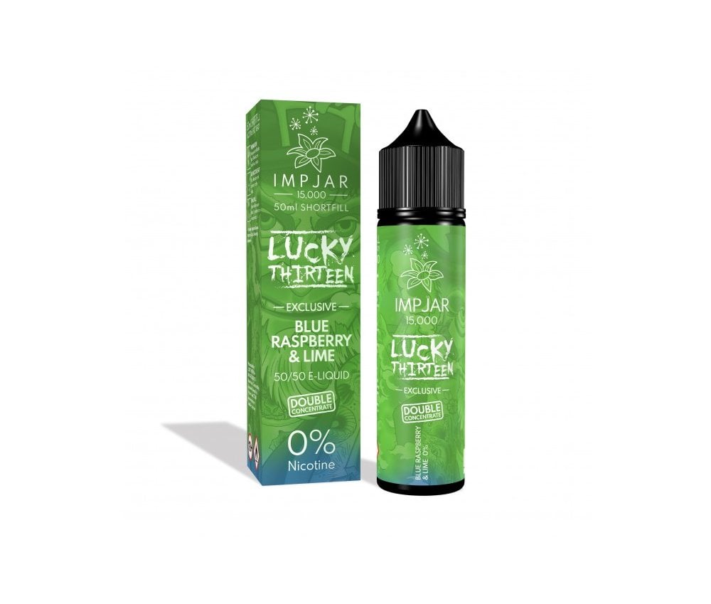 Blue Raspberry & Lime E-Liquid Shortfill By Impjar x Lucky Thirteen 15000 50ml - Vapestore Direct