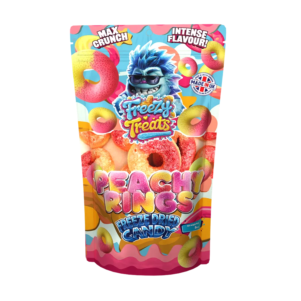 Freezy Treats Peachy Rings Freeze Dried Candy Packet Front - Vapestore Direct