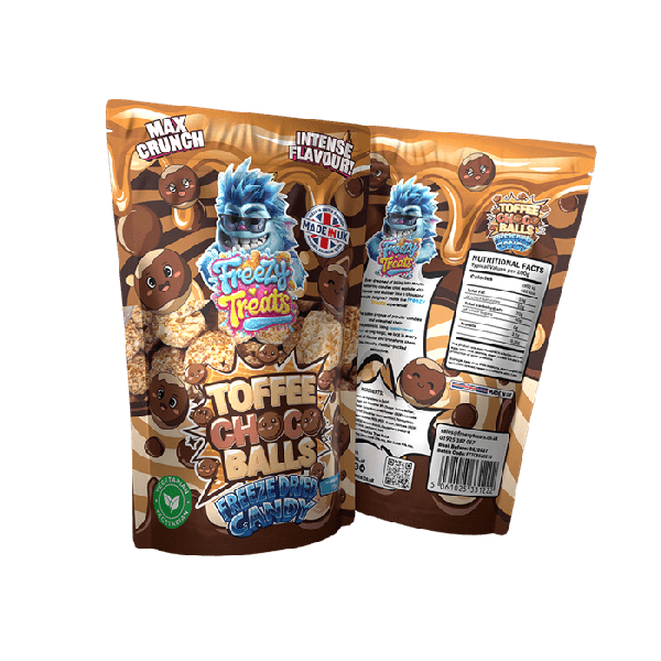 Freezy Treats Toffee Choco Balls Freeze Dried Candy Packet Front And Back - Vapestore Direct