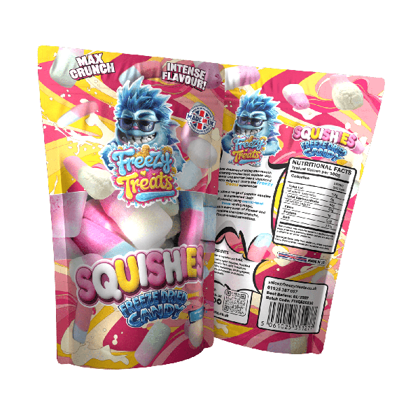 Freezy Treats Squishies Freeze Dried Candy Packet Front And Back - Vapestore Direct