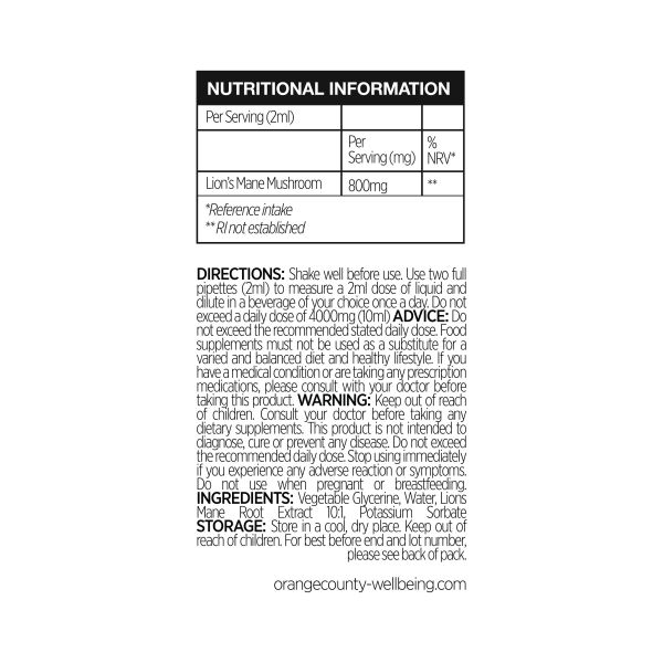Orange County Lions Mane Tincture 100ml 40000mg - Vapestore Direct